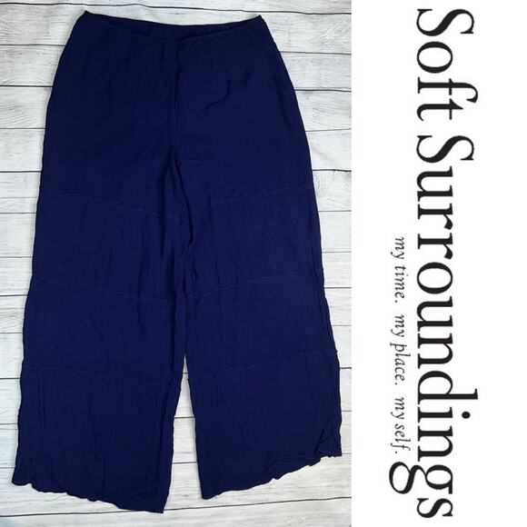 Soft Surroundings Navy Blue Pull On Wide Leg Pants with Raw Edge Size Medium - Picture 1 of 5